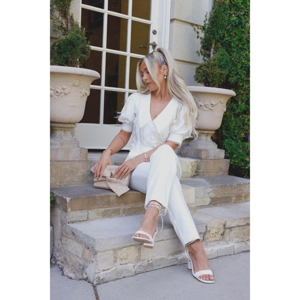 Lulus Uncommon Charm Ivory Lace Button-up Big Collar Puff Sleeve Top White